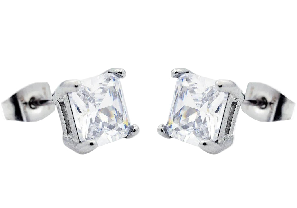 7mm Square Zirconia Stud Earrings – Stainless Steel