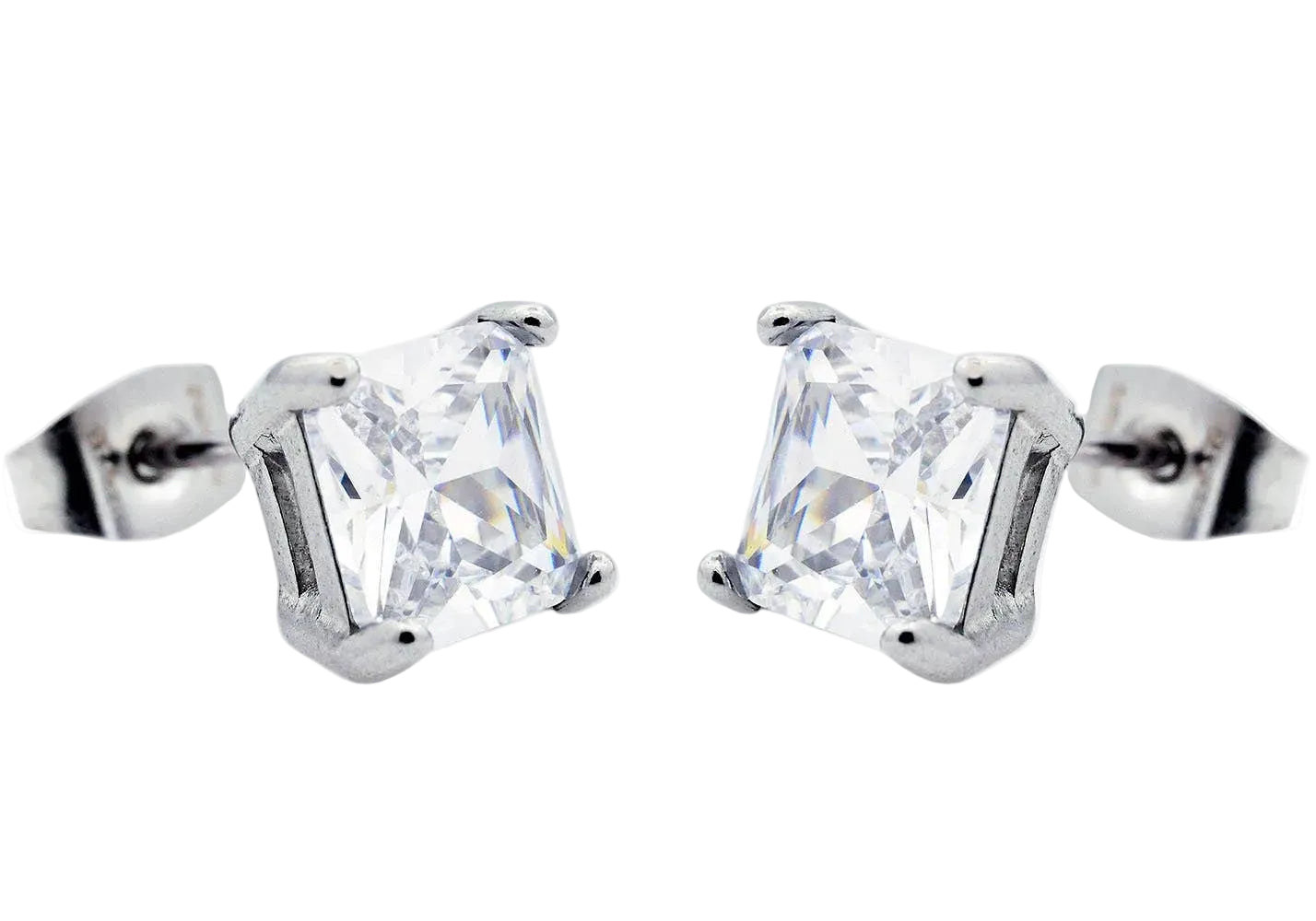 7mm Square Zirconia Stud Earrings – Stainless Steel