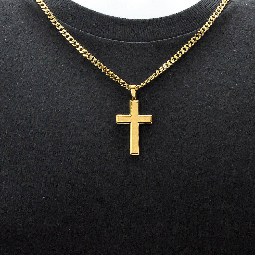Gold Cross Pendant Necklace – Stainless Steel (24” Chain)