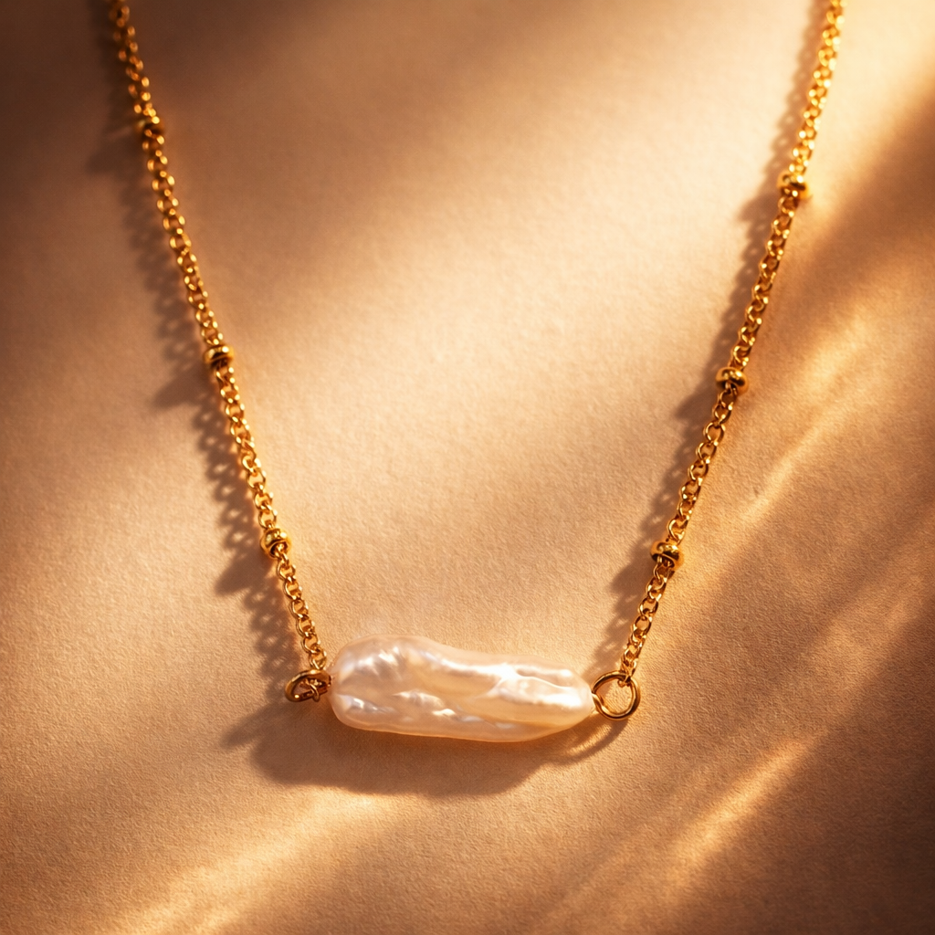Éternel Pearl Bar Necklace – 316L Stainless Steel Gold