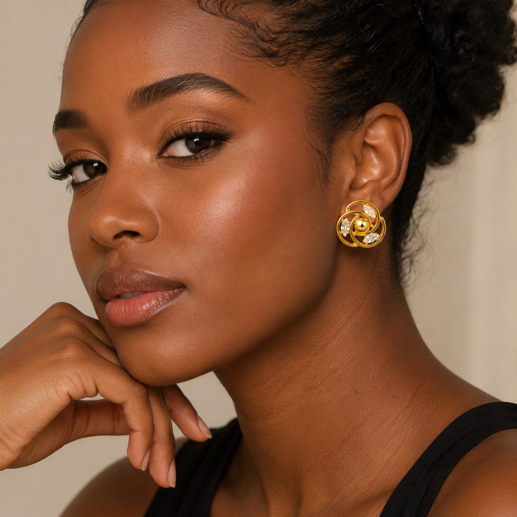 Lumière Fleur Royale 18K Gold Plated Zircon Earrings