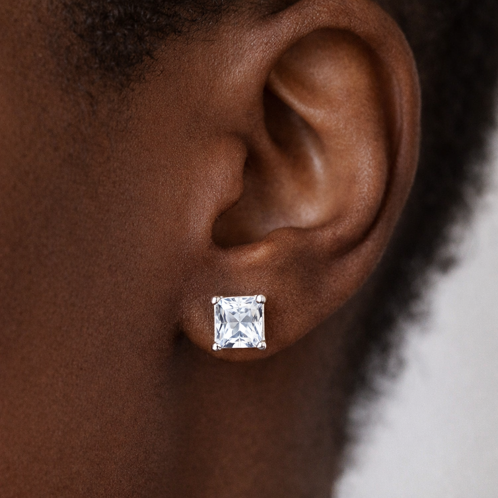 7mm Square Zirconia Stud Earrings – Stainless Steel