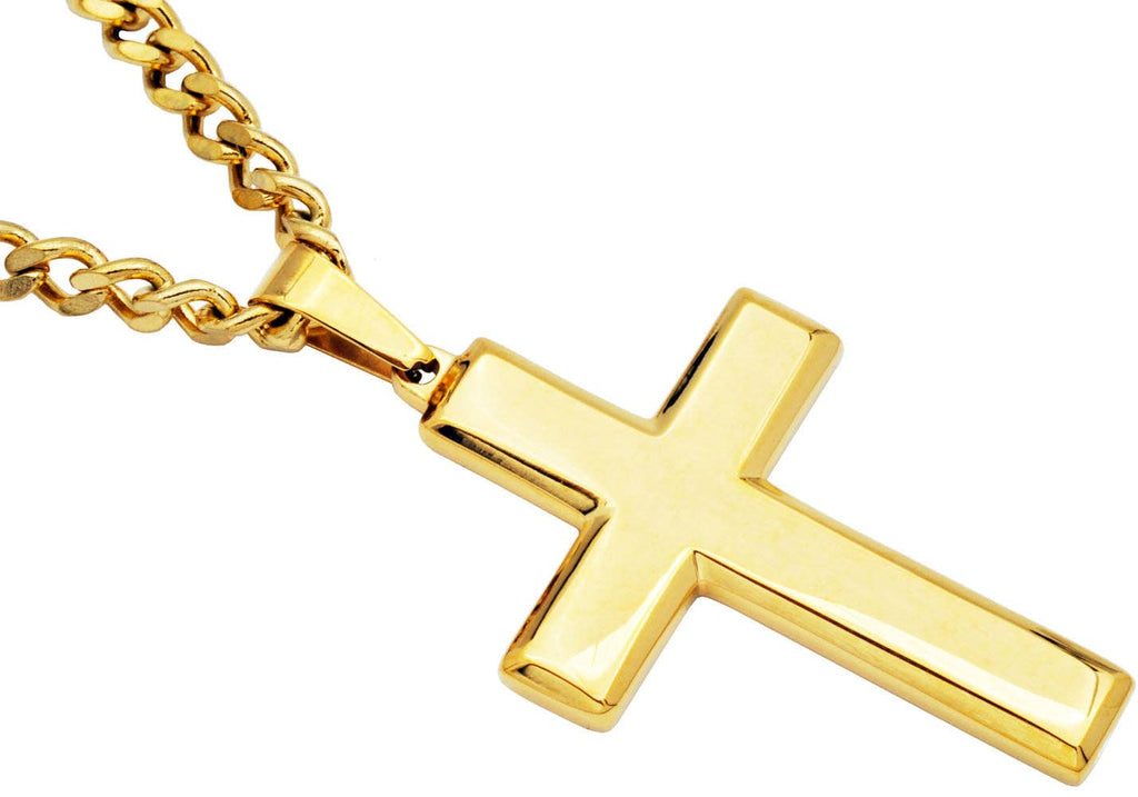 Gold Cross Pendant Necklace – Stainless Steel (24” Chain)