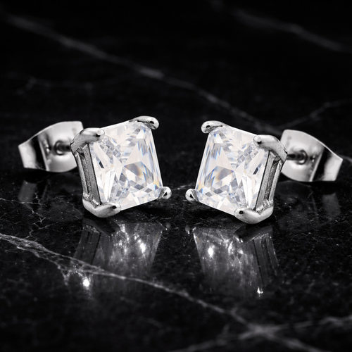7mm Square Zirconia Stud Earrings – Stainless Steel